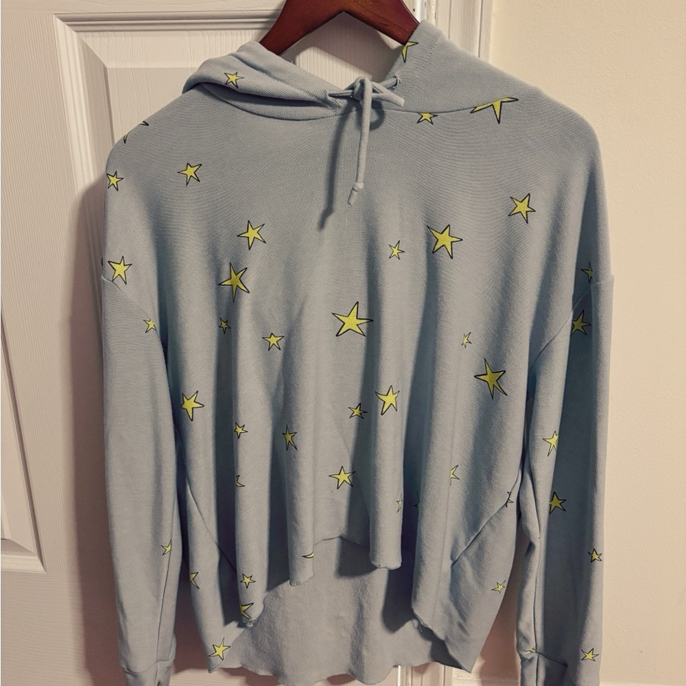 Starry Cropped Blue Hoodie Sweatshirt by Chaser